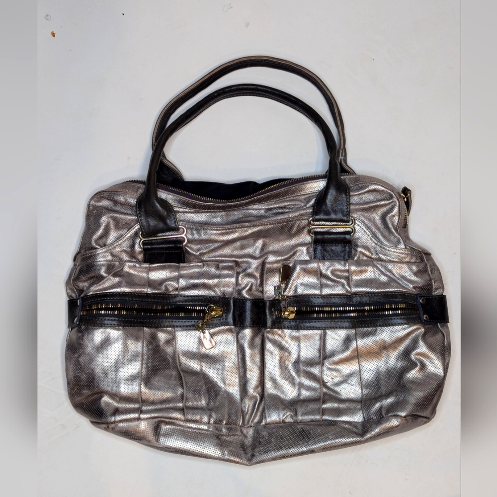 Metallic see by chloe satchel/shoulder daytripper bag in pewter and dark taupe